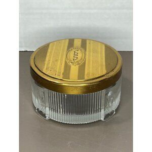 Vintage Clear Glass Ribbed Round Powder Dresser Trinket Dish with Brass Lid